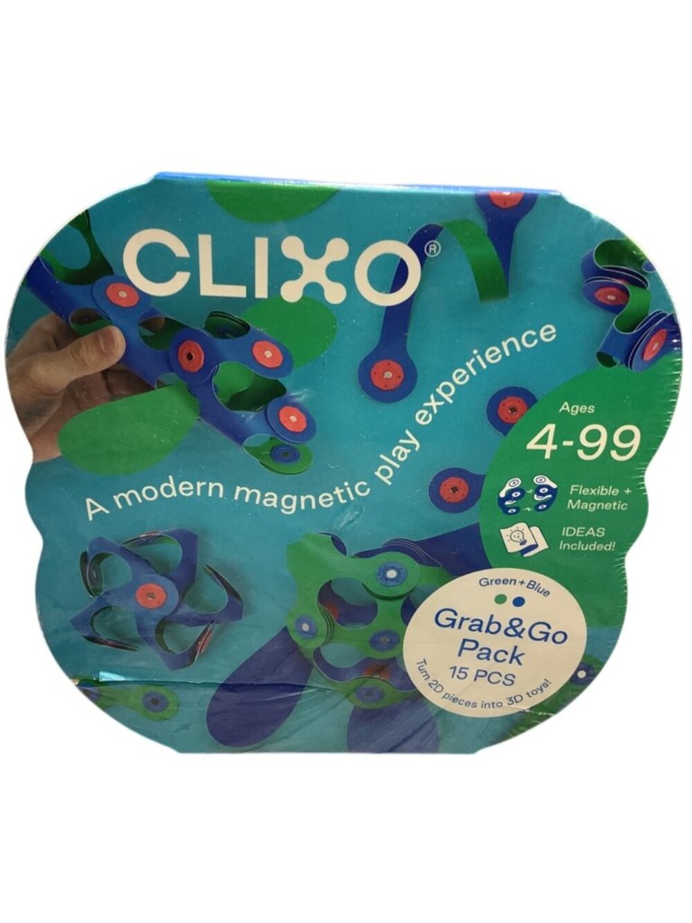 Clixo Grab & Go Pack 15-Piece Green & Blue Magnetic Flexible Toy Ages 4-99